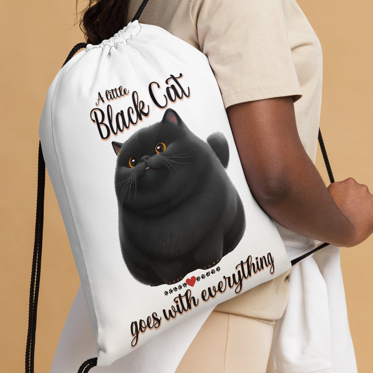 Black Cat Drawstring bag